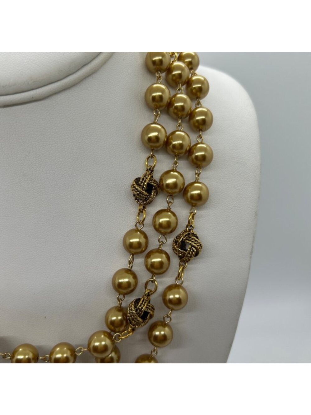 Vintage Joan Rivers Gold Tone Faux Pearl Beads Filigree Bead Necklace 62" Long - Picture 7 of 12